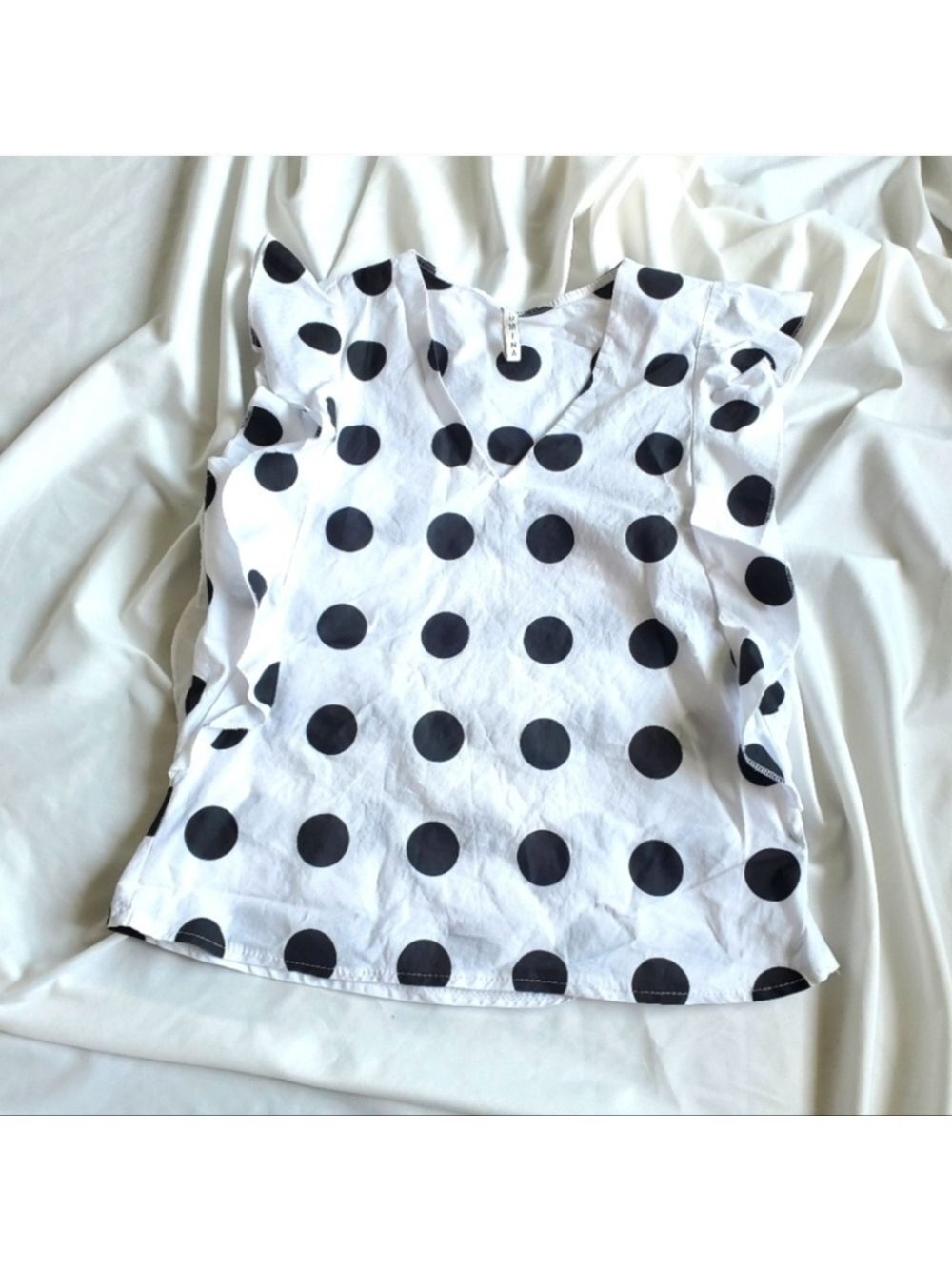 Polka Dot Sleeveless Ruffle Top